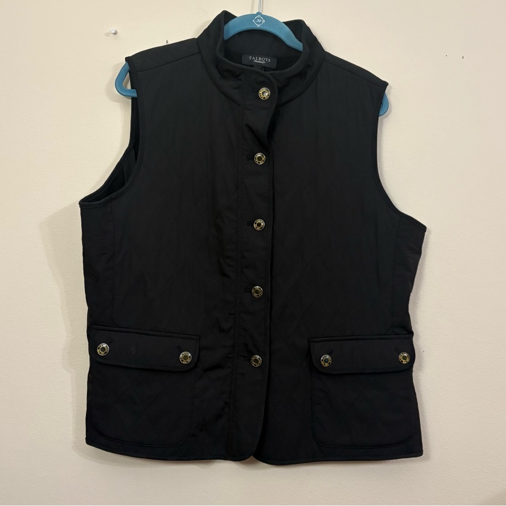 Talbots Quilted Vest Women’s Size XL Black gold Buttons layering